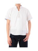 綿麻メランジドット柄半袖総柄シャツ/ホワイト(002)
