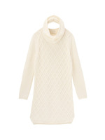 [L]スヌード付きアルパカ混ニットワンピース/ダークオリーブ(029)