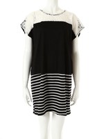 【ECURY】レースボーダーワンピース/ネイビー