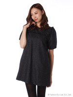 【W】胸フリルスモックワンピース/ブラック