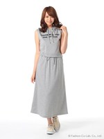 ロゴパーカー＋マキシスカートset/グレー