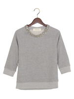 JC 裏毛 装飾付き ラグラン7分袖トップス 3 / スウェット/BLACK