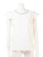 シャツ見えラッフル袖ブラウス≪自宅で洗える≫/ホワイト