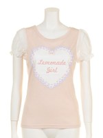 ハートロゴパフスリーブカットソー/ピンク