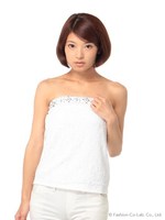 ビジュー付きフラワーレースベアトップ/ブラック