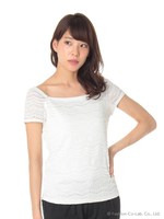 レースジャガードカットソー/ピンク