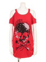 肩開きプリントT/レッド