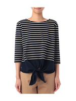 ボーダー×布帛裾結びカットソー/ネイビー(293)