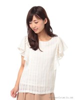 J袖フレアチェックプルオーバー/アイボリー