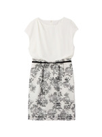 [L]ボーダーオーガンフラワーワンピース/ブラック(119)