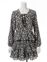 セットアップ花柄フリルブラウス/ブラック