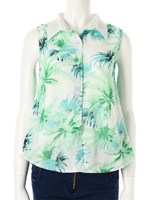 【ECURY】リーフ柄ブラウス/ホワイト