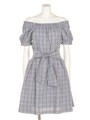 オフショルチェックワンピース/ホワイト