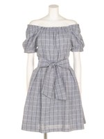 オフショルチェックワンピース/ホワイト