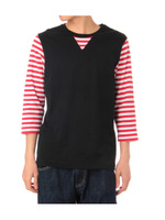 ボーダー切替7分T/ブラック(019)