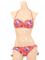 ラメ入り膨れボーダーフラワープリント/レッド