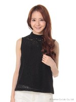 レースハイネックノースリーブブラウス【Summer】/イエロー