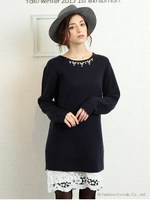 レースワンピレイヤードニット/オフホワイト