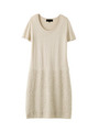異素材切り替え丸首半袖ワンピース/ベージュ系(055)
