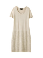異素材切り替え丸首半袖ワンピース/ベージュ系(055)