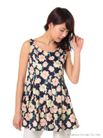 花柄フレアチュニック/ネイビー