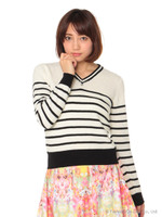 12G畦ライン入ニットPO/シロボーダー