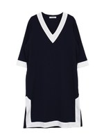 Vネックバイカラーワンピース/ネイビー