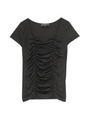 [L]ギャザードレープ半袖カットソー/ブラック(019)