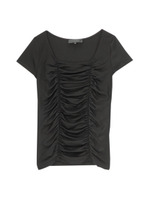 [L]ギャザードレープ半袖カットソー/ブラック(019)