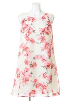 つなぎフラワープリントワンピース/ラズベリー