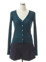 イレギュラーリブショートカーデ/グリーン