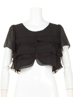 ティアードフリルレースシフォンブラウス/クロ