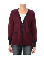 バイカラーVネックニットカーディガン/ブルー系(092)