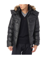 フーデッドフェイクレザーブルゾン/ブラック(019)