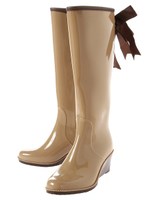 ロングバックリボンレインブーツ/ブラック