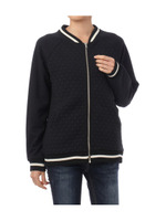 幾何柄ジャカード×裏毛ジップブルゾン風カーディガン/ブルー(092)