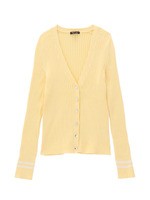 [L]リブ編みVネックニットカーディガン/ブルー系(092)