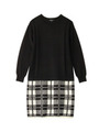 [S]チェック切り替えニットワンピース/ネイビー(593)