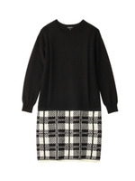[S]チェック切り替えニットワンピース/ネイビー(593)