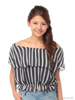 ストライプフリルスモック/クロ