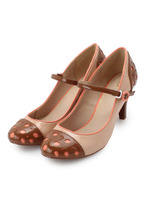 パンチング加工エナメル配色パンプス/ベージュ系(541)