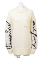 文字編みスリーブセーター/NVY