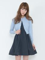 ソリッドフラワーボタンカーディガン/ライトブルー