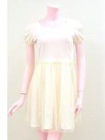 チュール重ねポンチリボンワンピ/WH