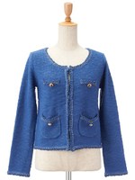 ツイードライクニットカーデ/ブルー