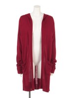 フード付きロングカーデ/ボルドー