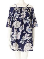 フラワープリントシフォンチュニック/ネイビー