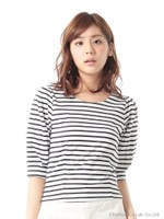 ボーダーバックレースアップカットソー/ブラック