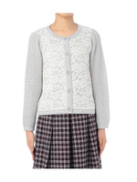 ラメ使いフロントレースニットカーディガン/ベージュ系(051)