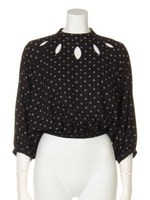 小紋柄カットワークブラウス/BLK